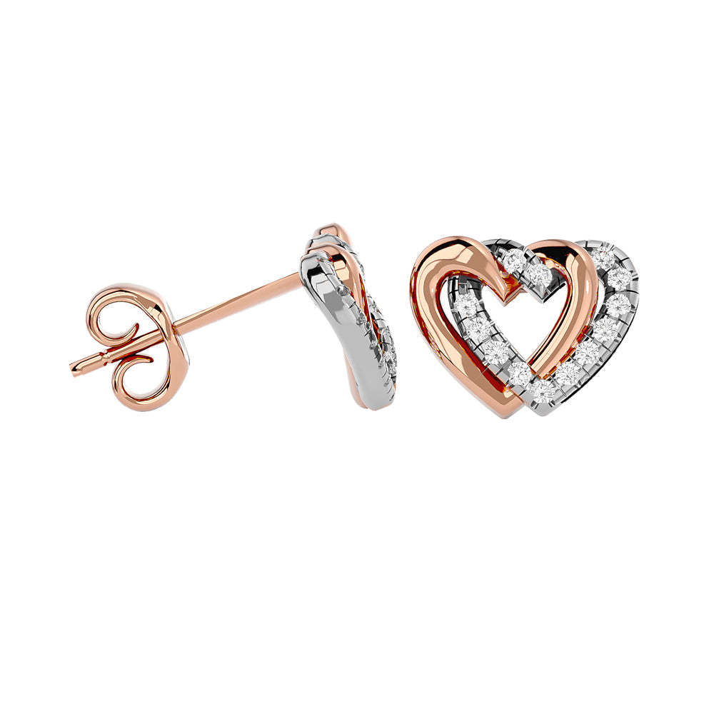 Diamond Duel Heart Earrings 1/6 Ct Tw In 10K Rose Gold