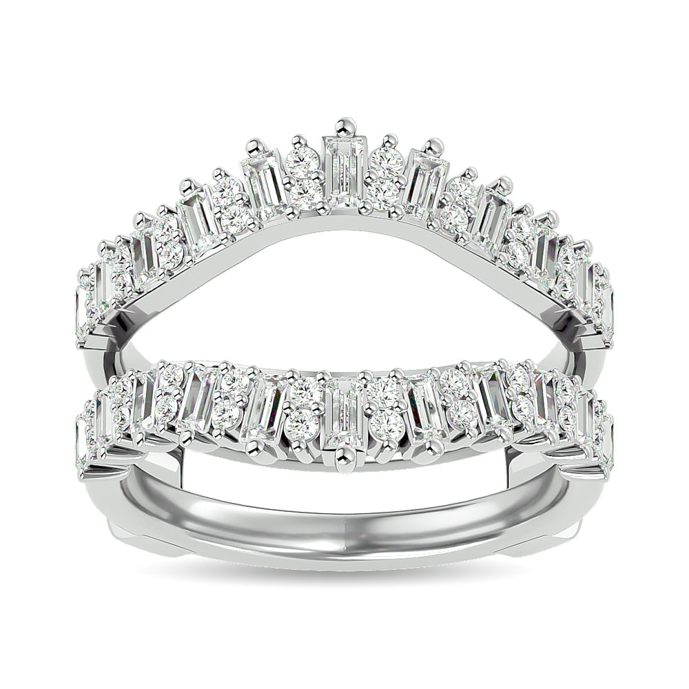 Diamond 7/8 ct tw Round and Straight Baguette Guard Ring in 14K White Gold