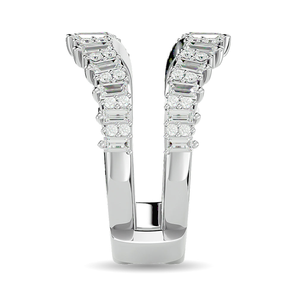 Diamond 7/8 Ct Tw Round And Straight Baguette Guard Ring In 14K White Gold