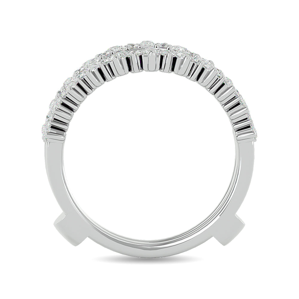 Diamond 7/8 ct tw Round and Straight Baguette Guard Ring in 14K White Gold