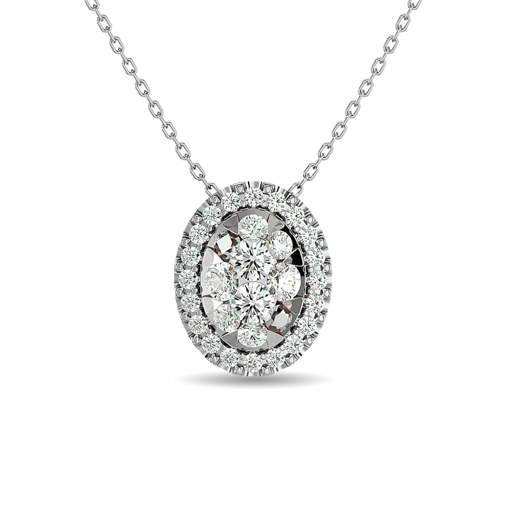 Diamond 1/2 ct tw Oval Shape Cluster Pendant in 14K White Gold