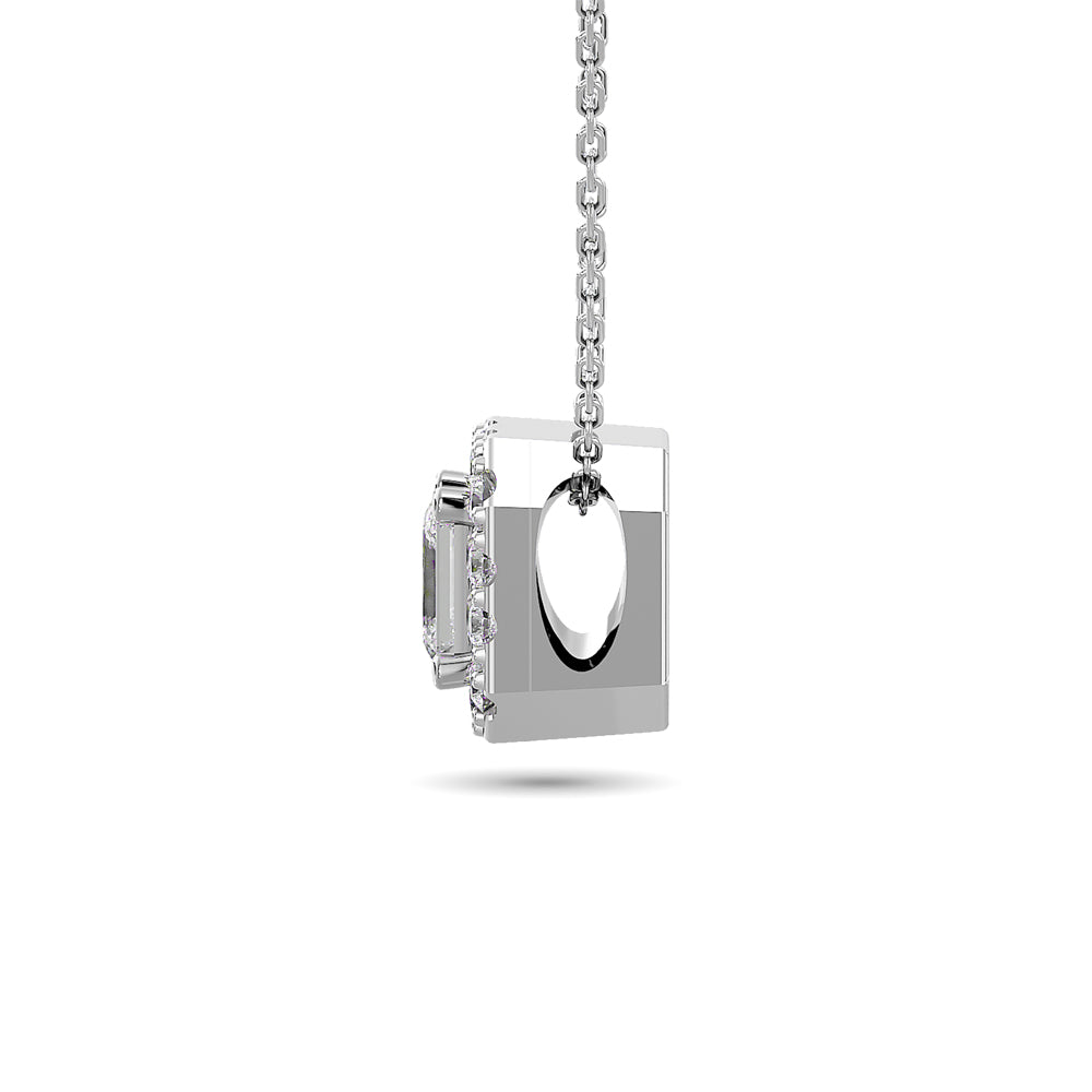 Diamond Emerald Cut Single Halo Pendant 1/4 Ct Tw In 14K White Gold