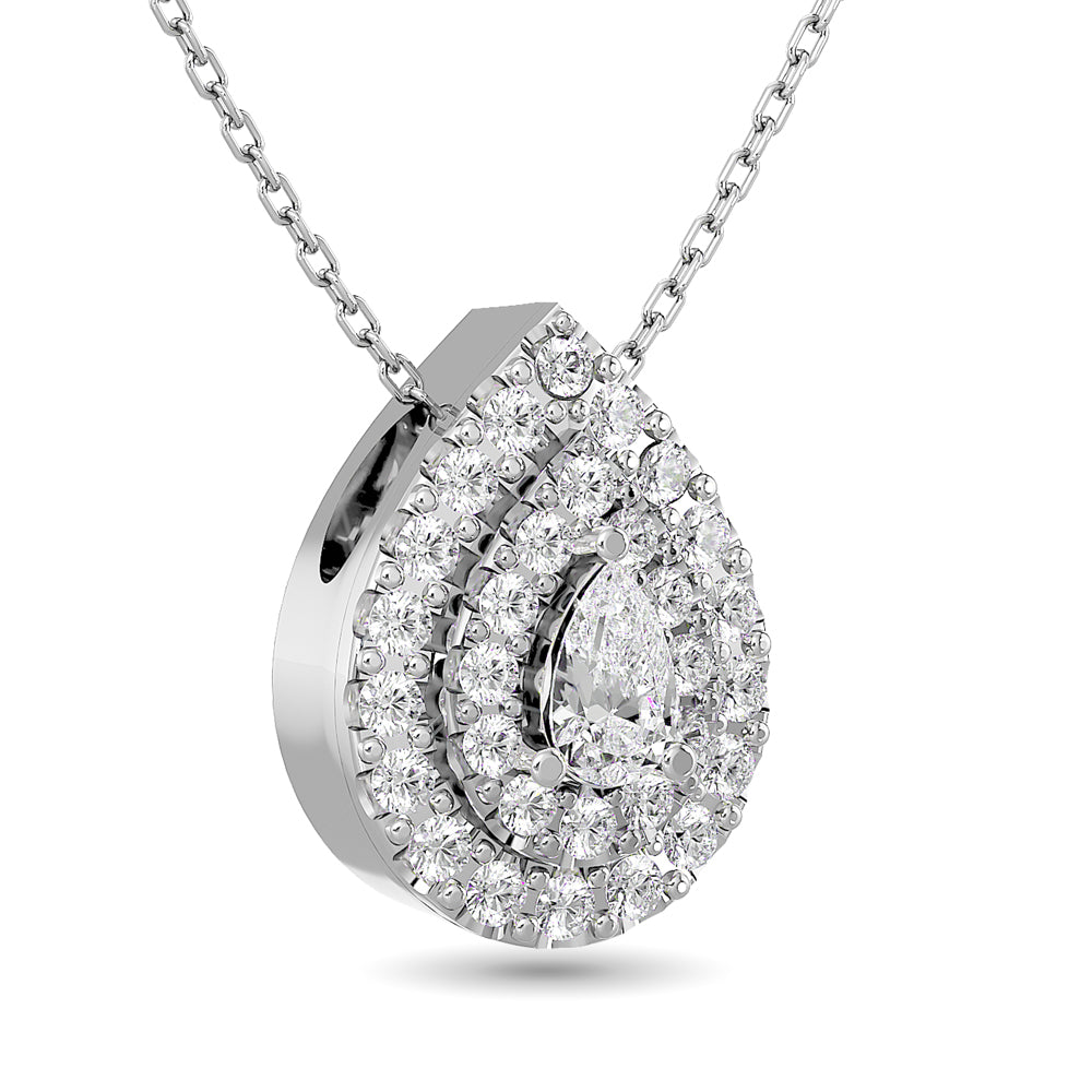 Diamond Pear Cut Double Halo Pendant 3/8 Ct Tw In 14K White Gold