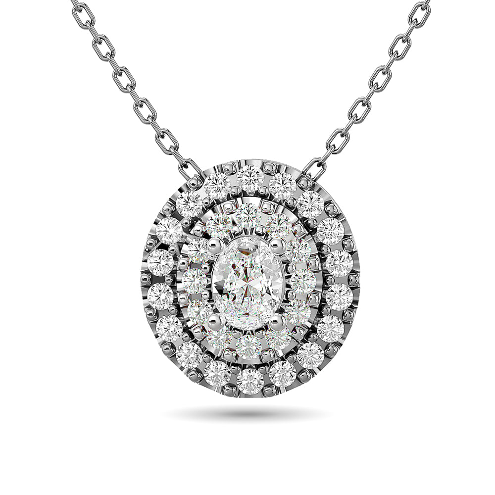 Diamond Oval Cut Double Halo Pendant 3/8 Ct Tw In 14K White Gold
