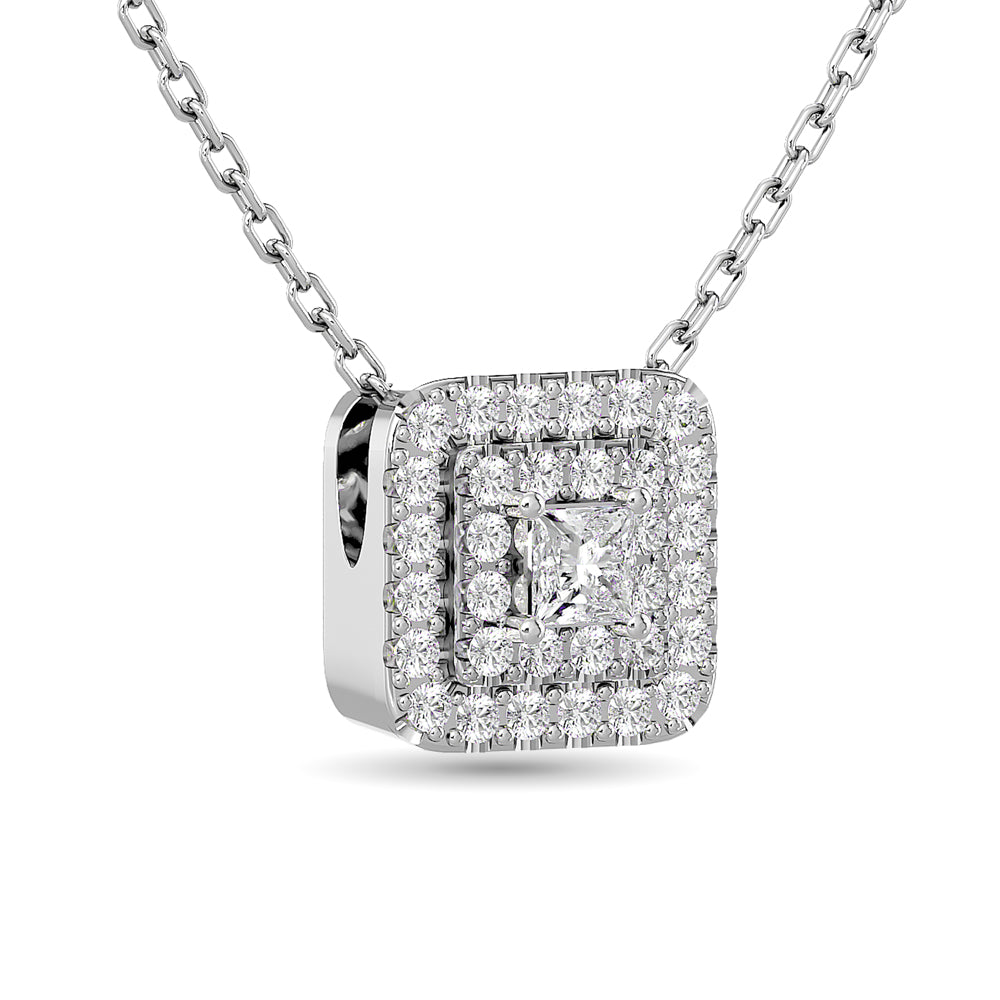 Diamond Princess Cut Double Halo Pendant 3/8 Ct Tw In 14K White Gold
