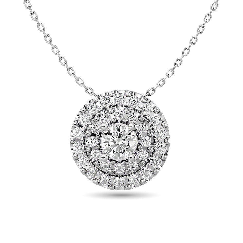 Diamond Round Cut Double Halo Pendant 3/8 Ct Tw In 14K White Gold