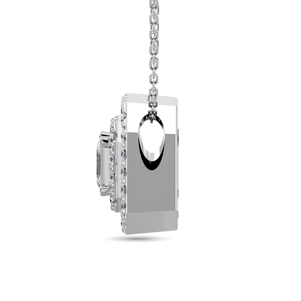 Diamond Emerald Cut Double Halo Pendant 3/8 Ct Tw In 14K White Gold