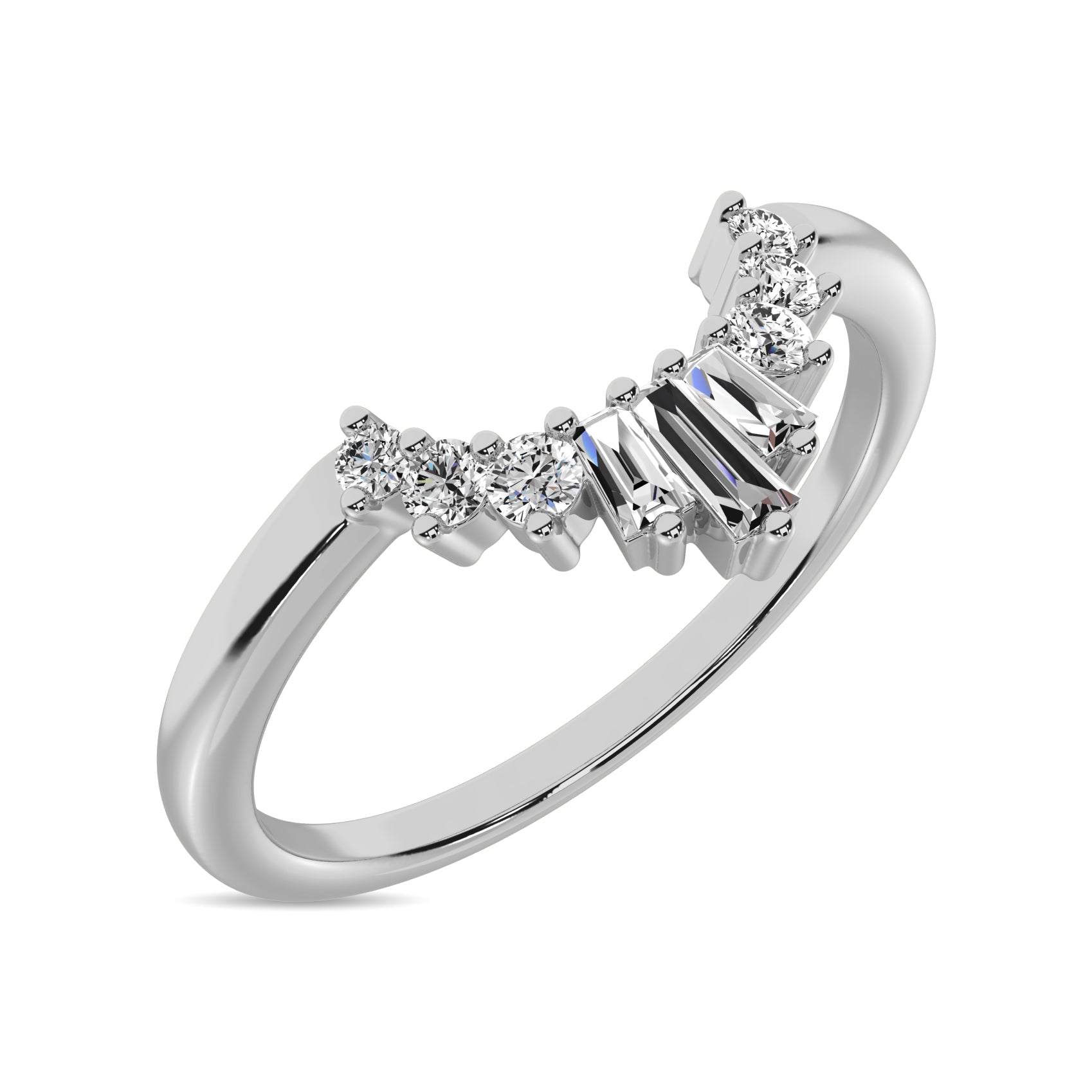 Diamond 1/6 ct tw Round and Baguette Fashion Ring in 10K White Gold