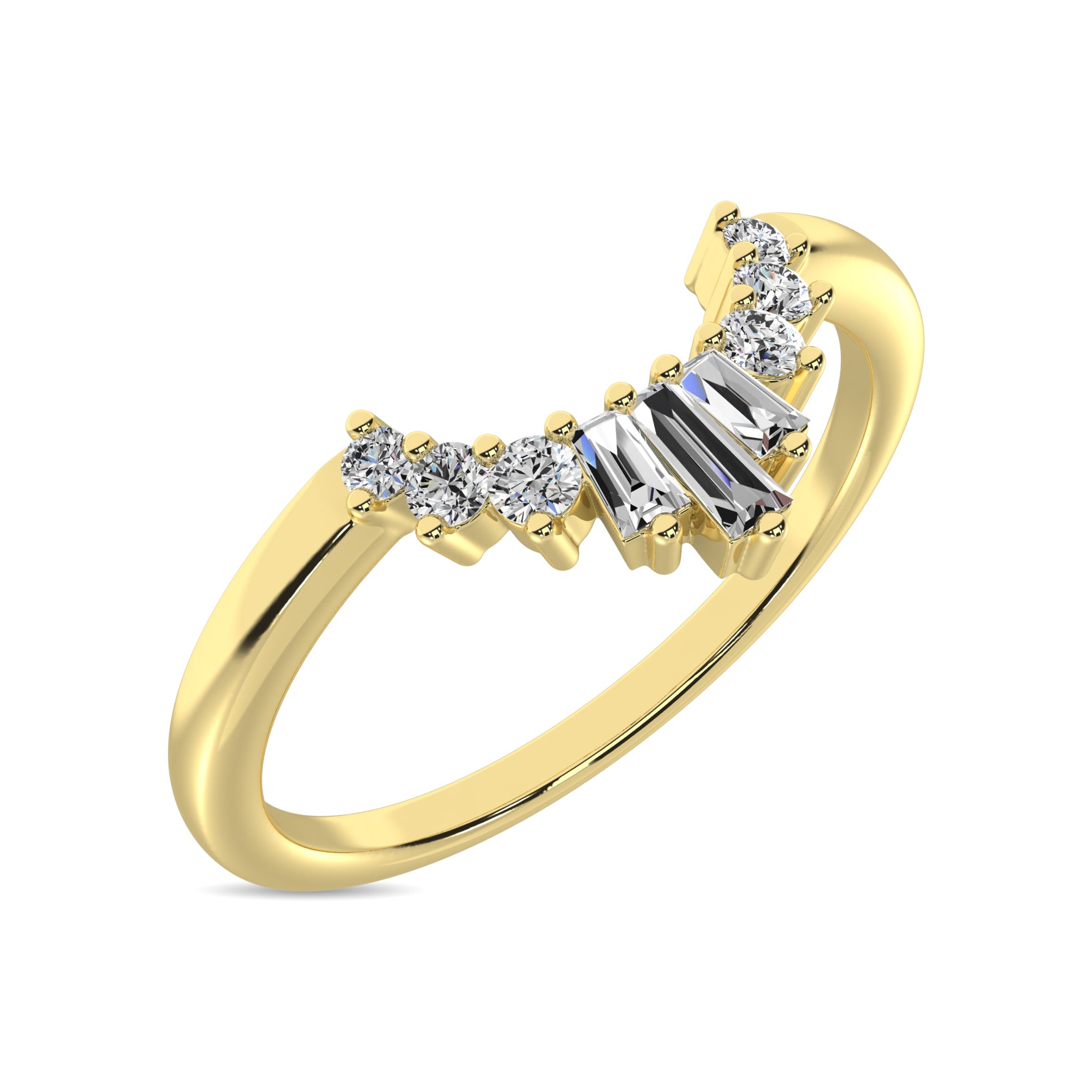 Diamond 1/6 Ct Tw Round And Baguette Fashion Ring In 10K Yellow Gold