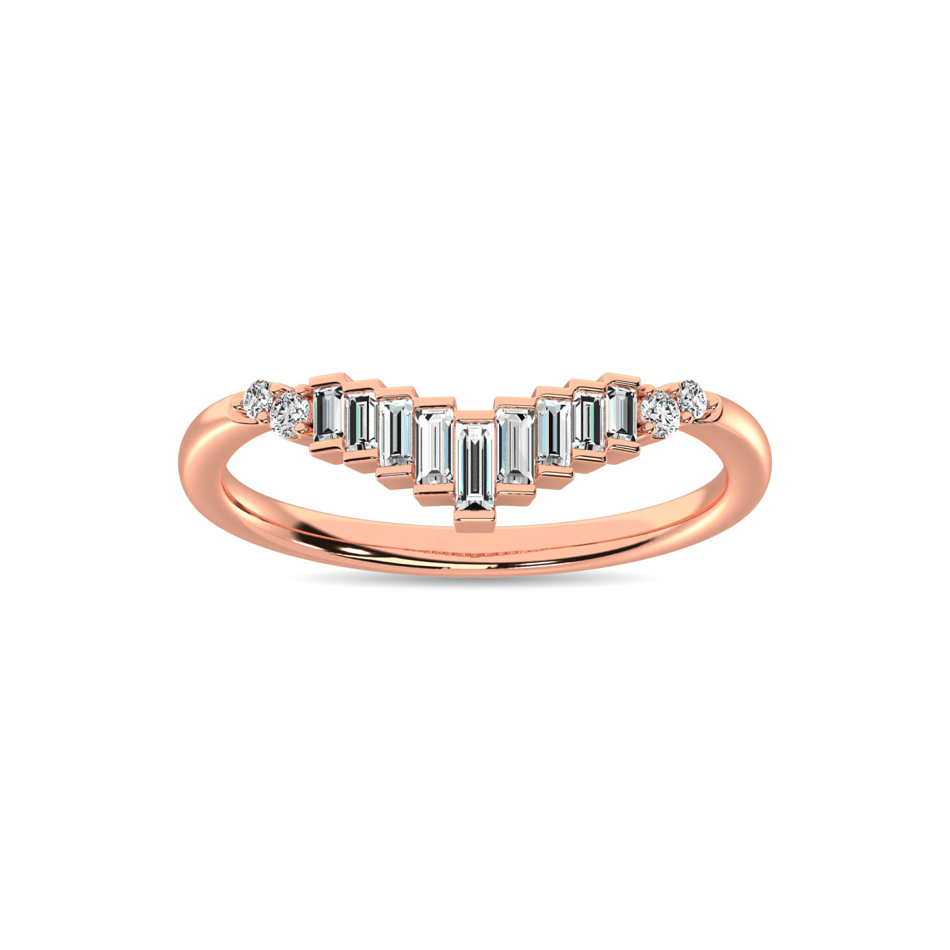 Diamond 1/5 Ct Tw Round And Baguette Chevron Band In 10K Rose Gold