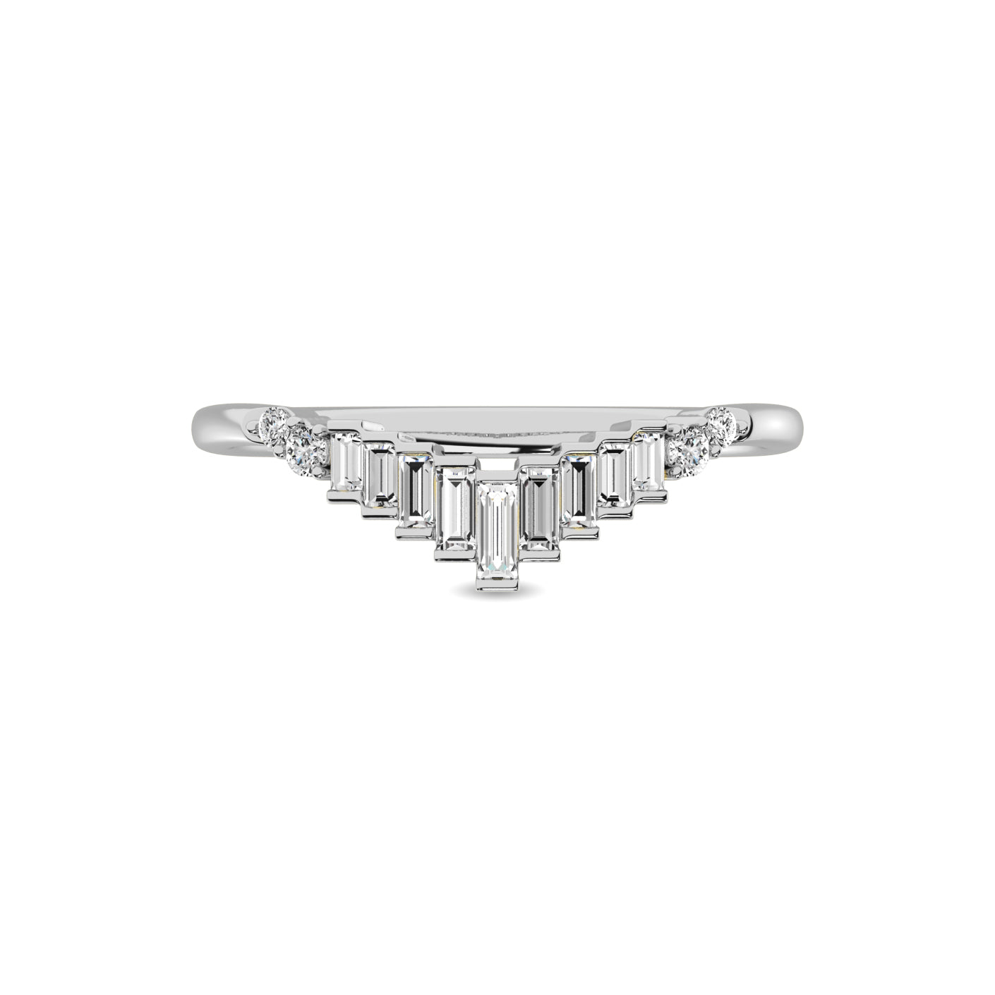 Diamond 1/5 Ct Tw Round And Baguette Chevron Band In 10K White Gold