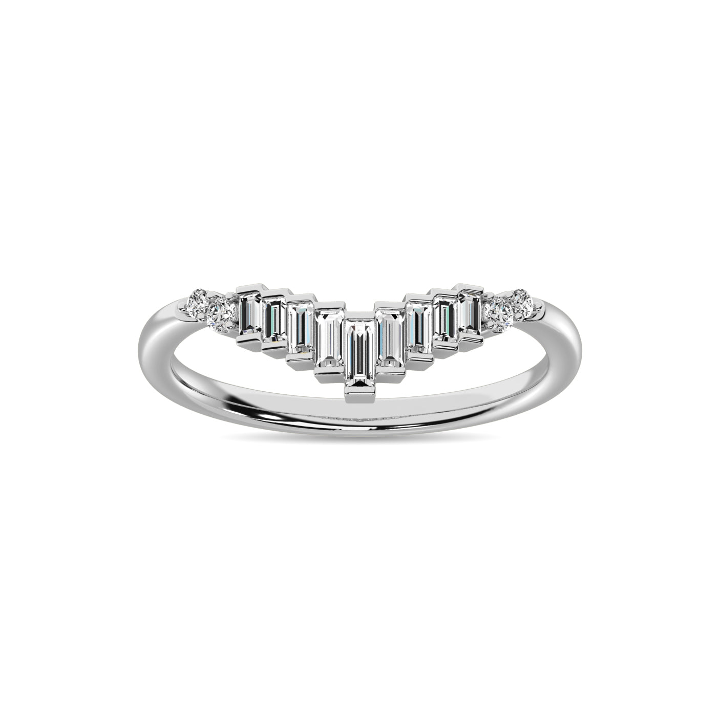 Diamond 1/5 ct tw Round and Baguette Chevron Band in 10K White Gold
