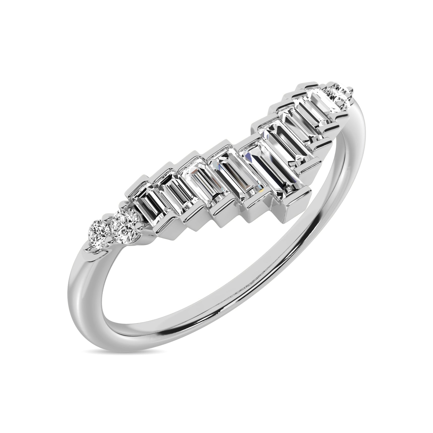 Diamond 1/5 ct tw Round and Baguette Chevron Band in 10K White Gold