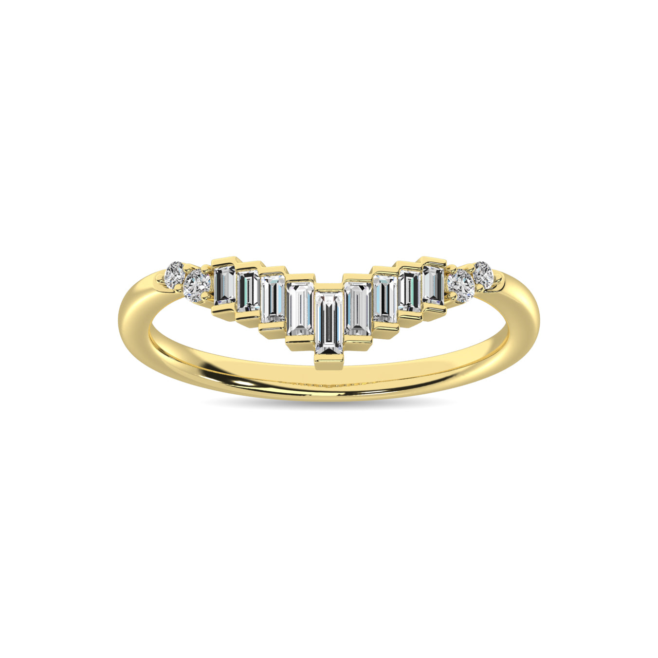 Diamond 1/5 ct tw Round and Baguette Chevron Band in 10K Yellow Gold