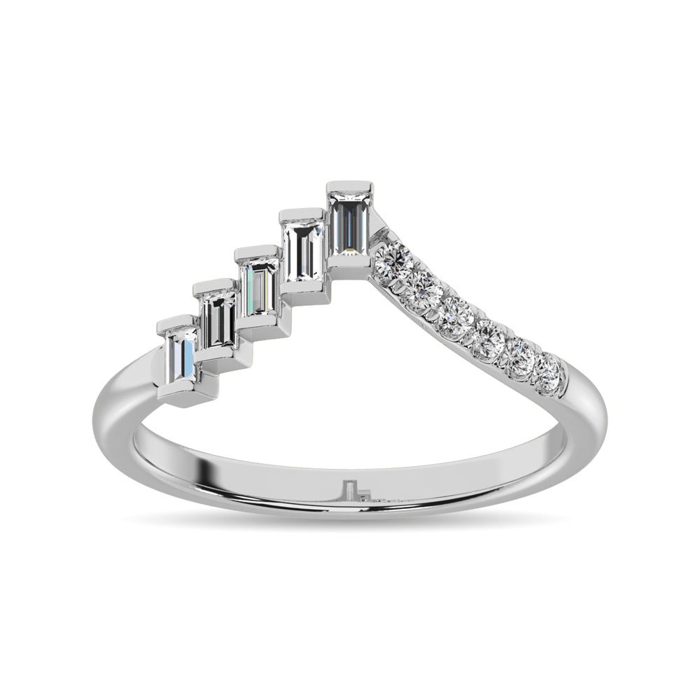 Diamond 1/4 ct tw Round and Baguette Band in 10K White Gold