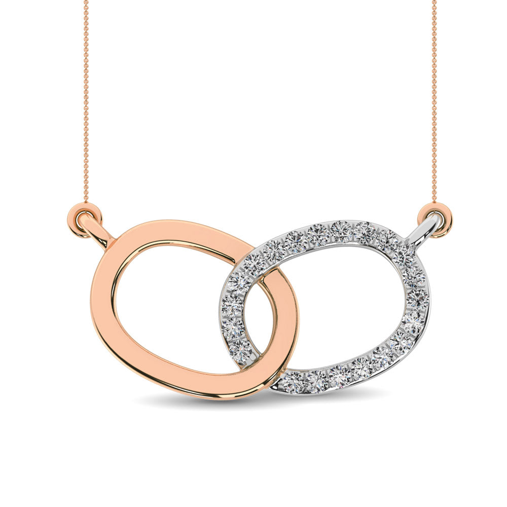 Diamond 1/20 Ct Tw Symatrical Oval Necklace In 10K Rose And White Gold