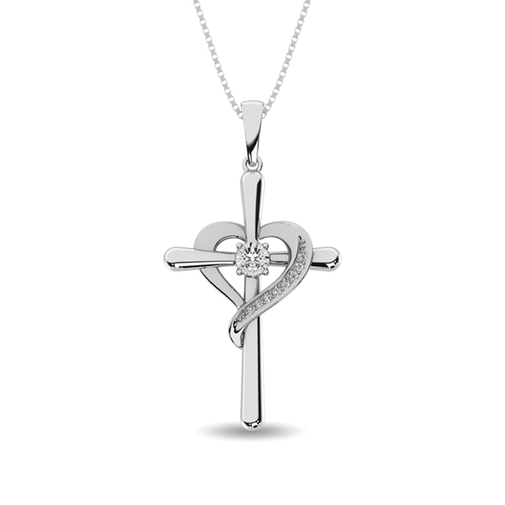 Diamond 1/20 Ct Tw Heart And Cross In Sterling Silver