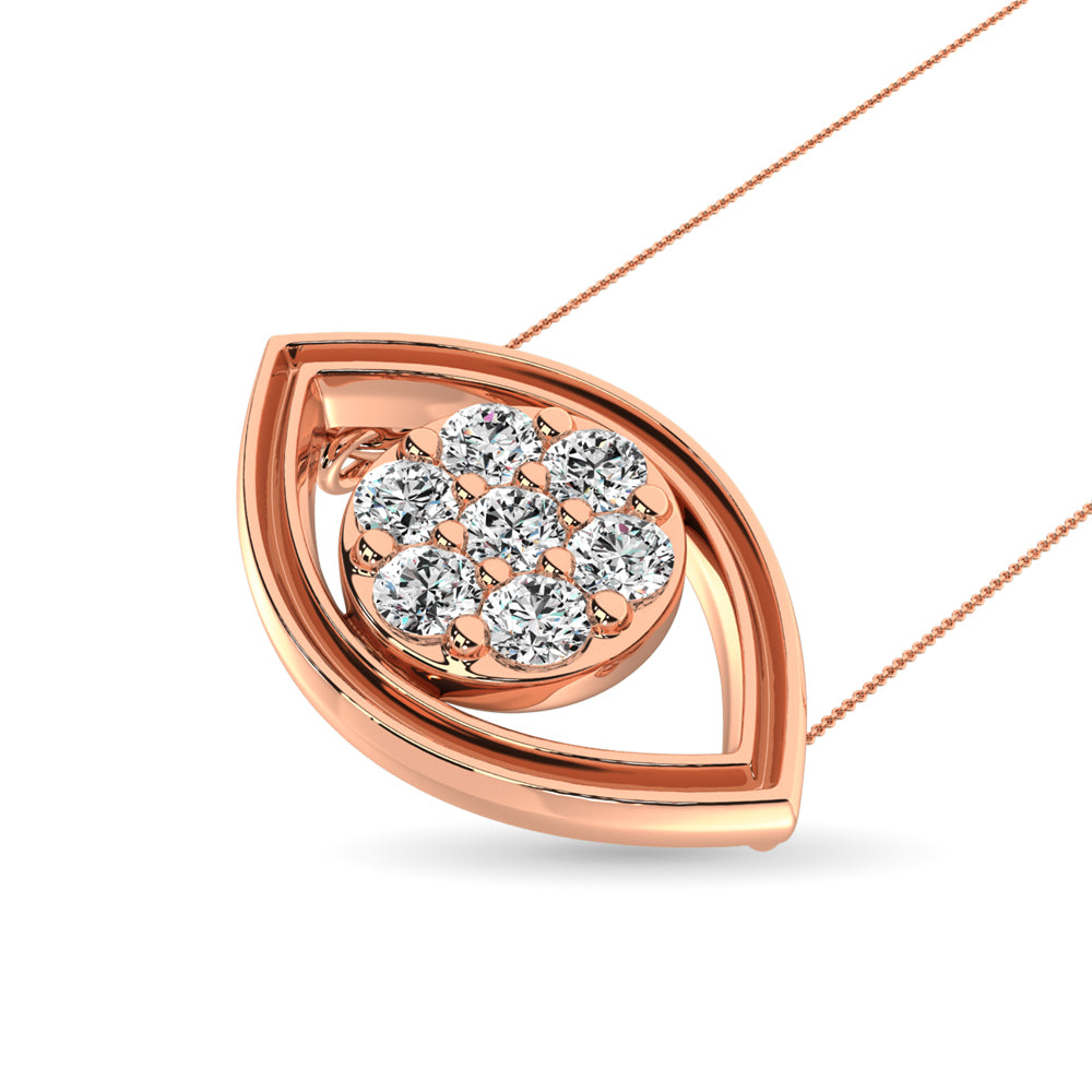 Diamond 1/8 ct tw round and Baguette Eye Necklace in 10K Rose Gold