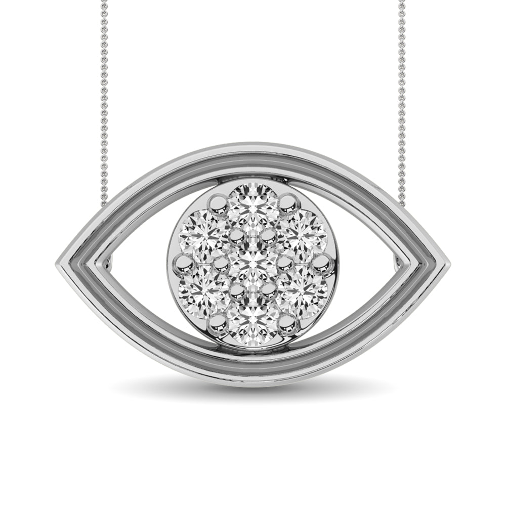 Diamond 1/8 Ct Tw Round And Baguette Eye Necklace In 10K White Gold