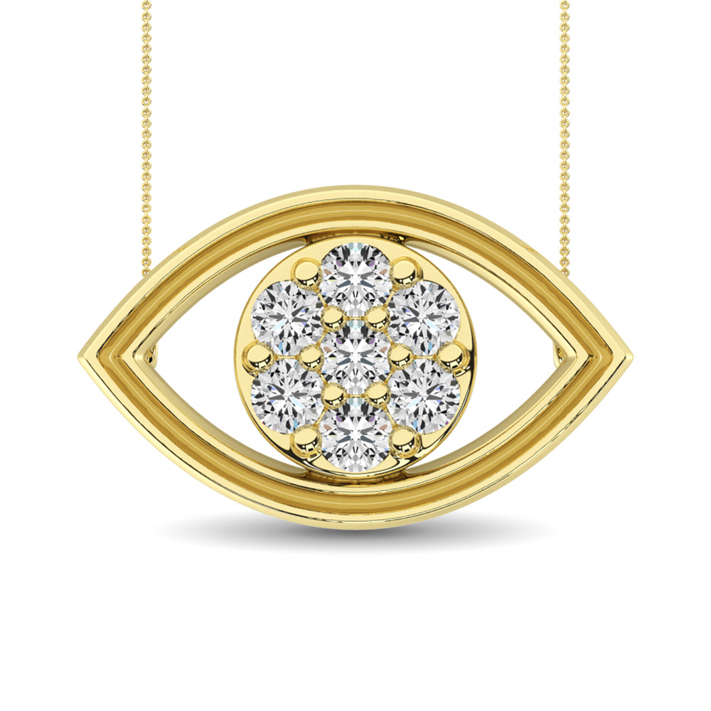 Diamond 1/8 Ct Tw Round And Baguette Eye Necklace In 10K Yellow Gold
