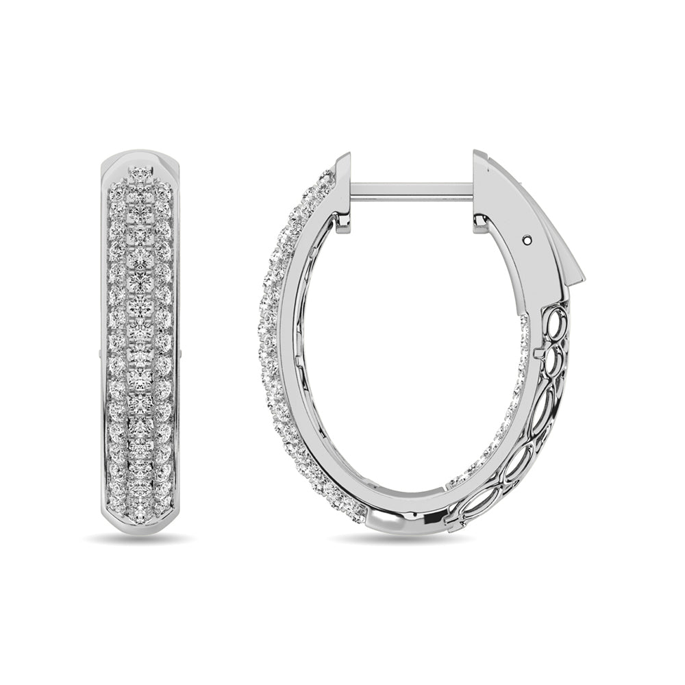 Diamond 1 Ct Tw Hoop Earrings In 14K White Gold