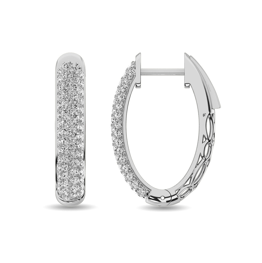 Diamond 1 Ct Tw Hoop Earrings In 14K White Gold