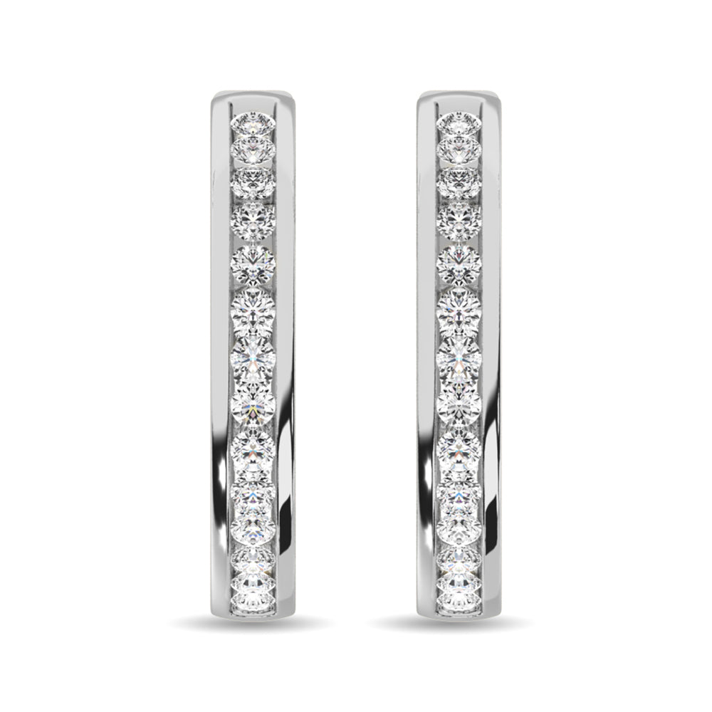 Diamond 1 Ct Tw Hoop Earrings In 14K White Gold