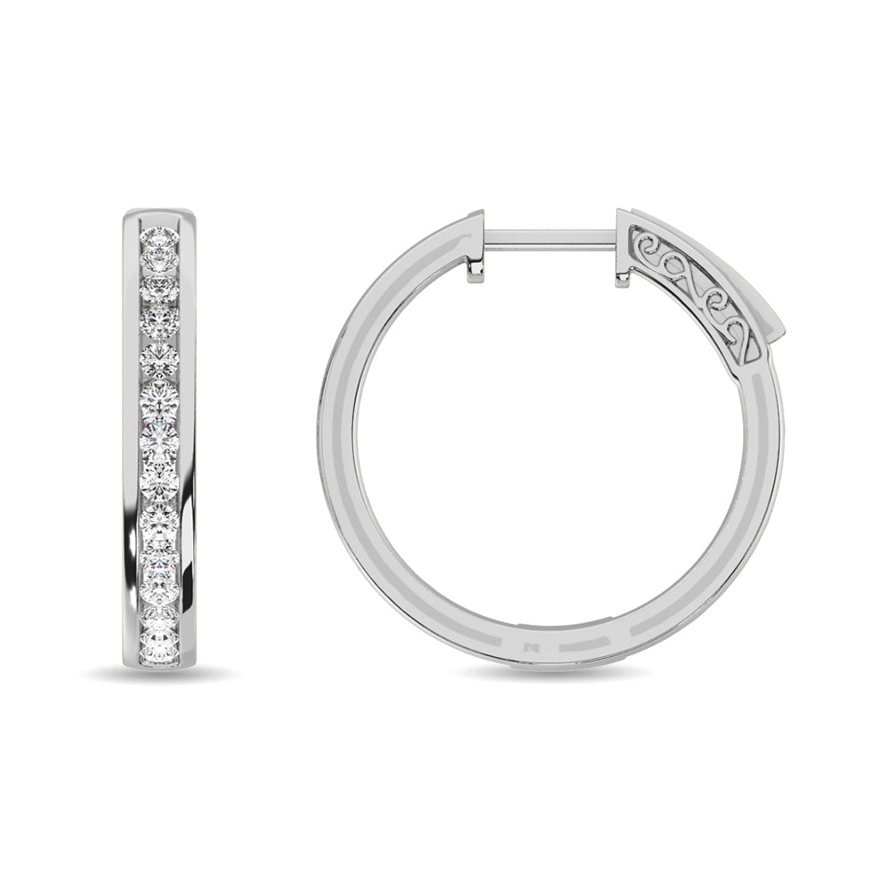 Diamond 1 Ct Tw Hoop Earrings In 14K White Gold