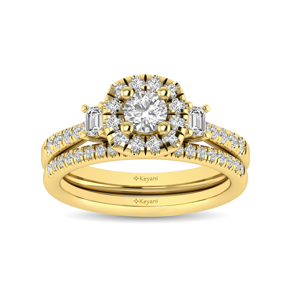 Diamond Classic Shank Single Halo Bridal Ring 1 Ct Tw Round Cut In 14K Yellow Gold