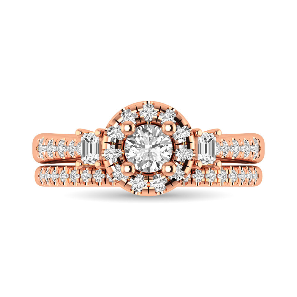 Diamond Classic Shank Single Halo Bridal Ring 1 ct tw Round Cut in 14K Rose Gold