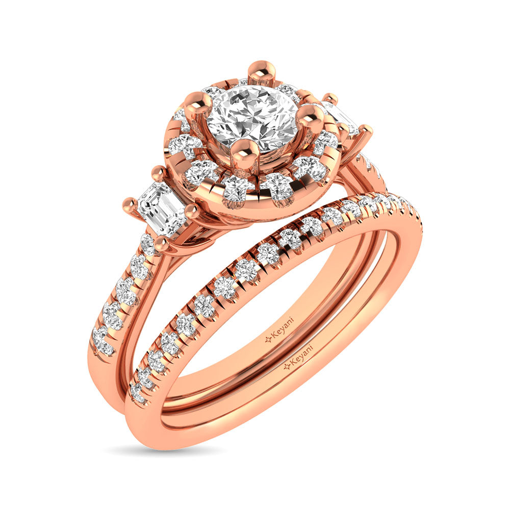 Diamond Classic Shank Single Halo Bridal Ring 1 ct tw Round Cut in 14K Rose Gold