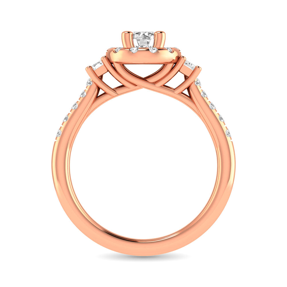 Diamond Classic Shank Single Halo Bridal Ring 1 ct tw Round Cut in 14K Rose Gold