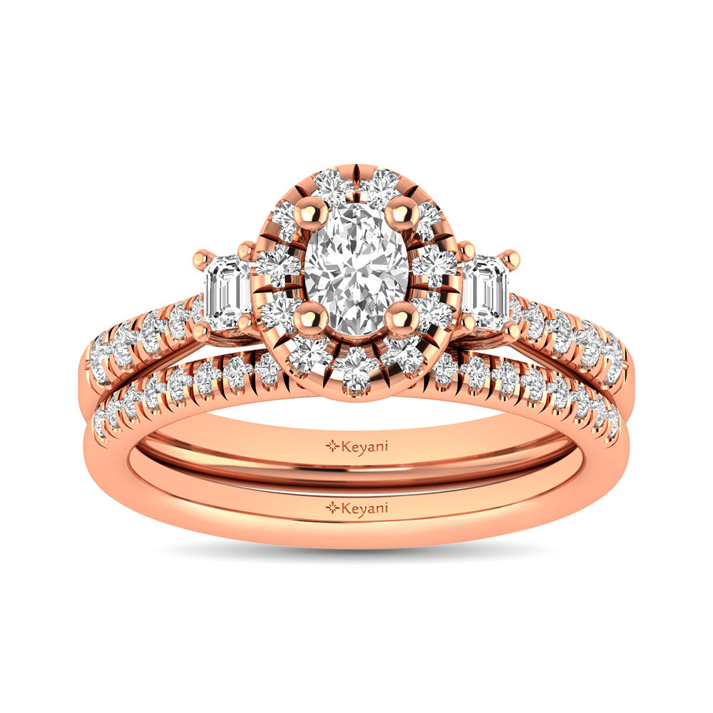 Diamond Classic Shank Single Halo Bridal Ring 1 Ct Tw Oval Cut In 14K Rose Gold
