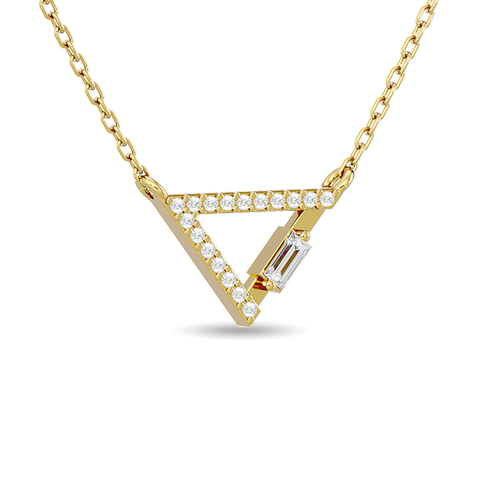 Diamond 1/6 ct tw Round and Baguette Tringle Necklace in 10K Yellow Gold