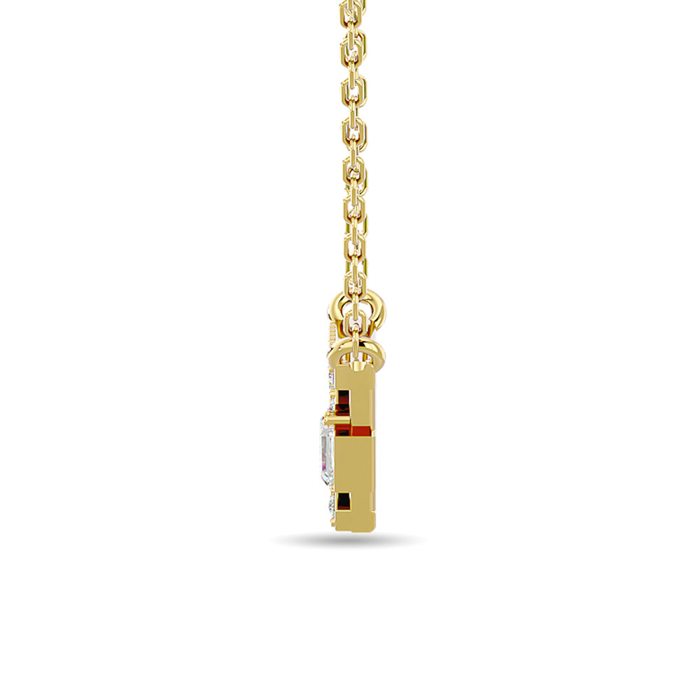 Diamond 1/6 ct tw Round and Baguette Tringle Necklace in 10K Yellow Gold