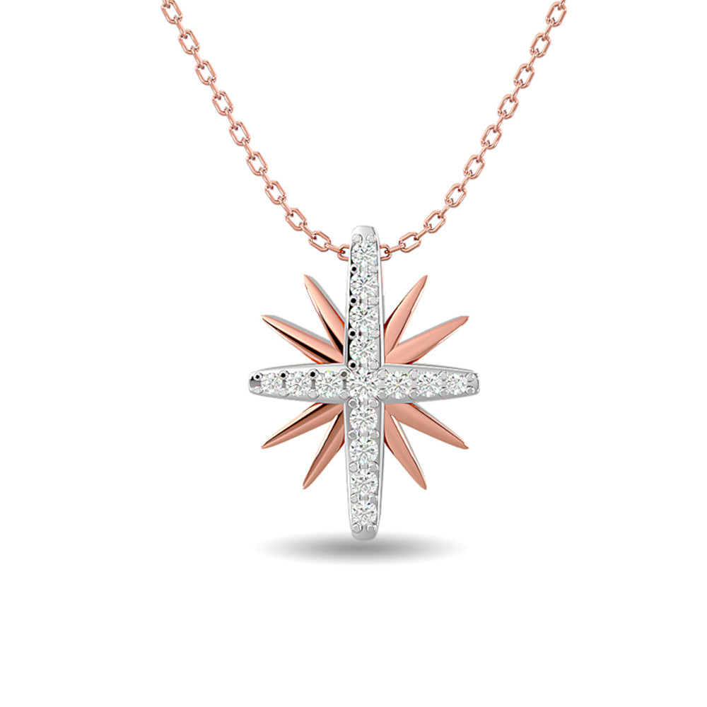 Diamond 1/8 Ct Tw Sun Necklace In 10K Rose Gold