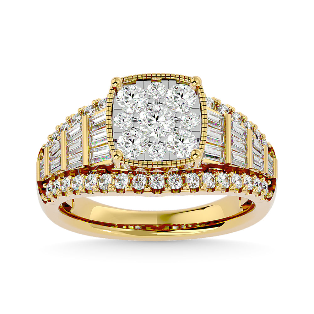 Diamond 1 1/2 Ct.Tw. Round And tapper Engagement Ring in 10K Yellow Gold
