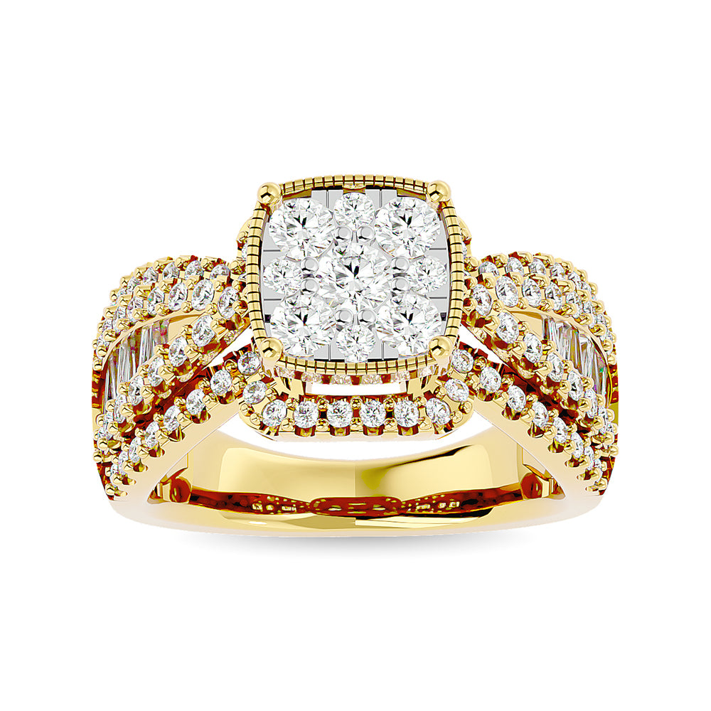 Diamond 1 1/2 Ct.Tw. Round And Tapper Engagement Ring In 14K Yellow Gold