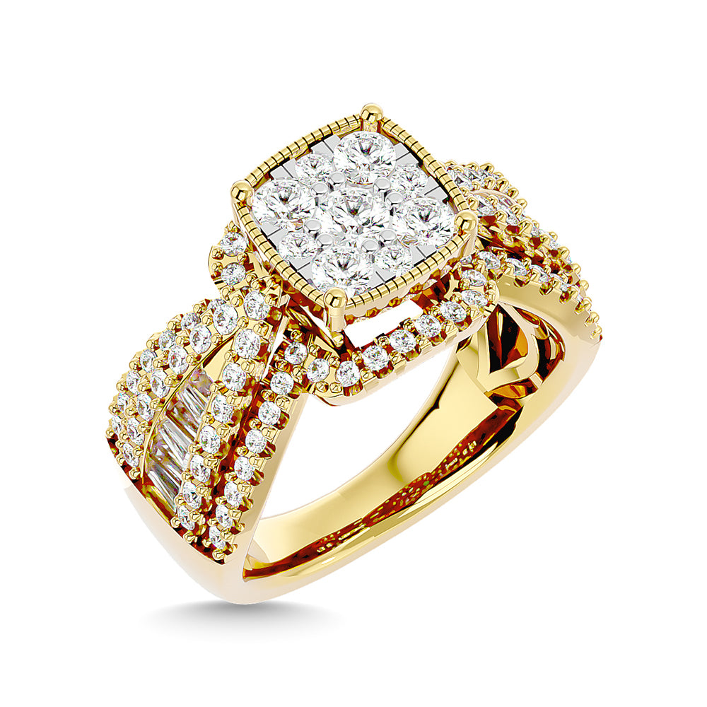 Diamond 1 1/2 Ct.Tw. Round And tapper Engagement Ring in 14K Yellow Gold