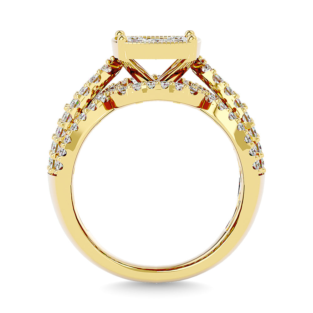 Diamond 1 1/2 Ct.Tw. Round And tapper Engagement Ring in 14K Yellow Gold