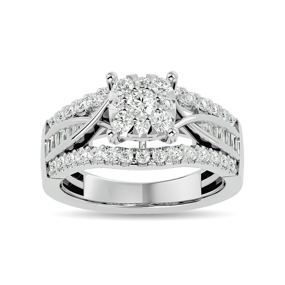 Diamond 1 Ct Tw Round Cut And Tapper Fashion Ring In 10K White Gold