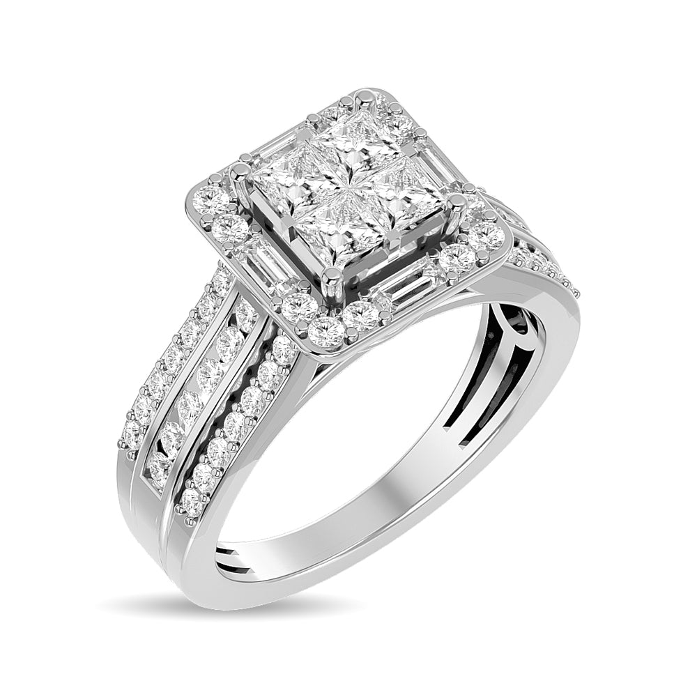 Diamond 1 1/2 Ct Tw Princess Head Engagement Ring In 14K White Gold