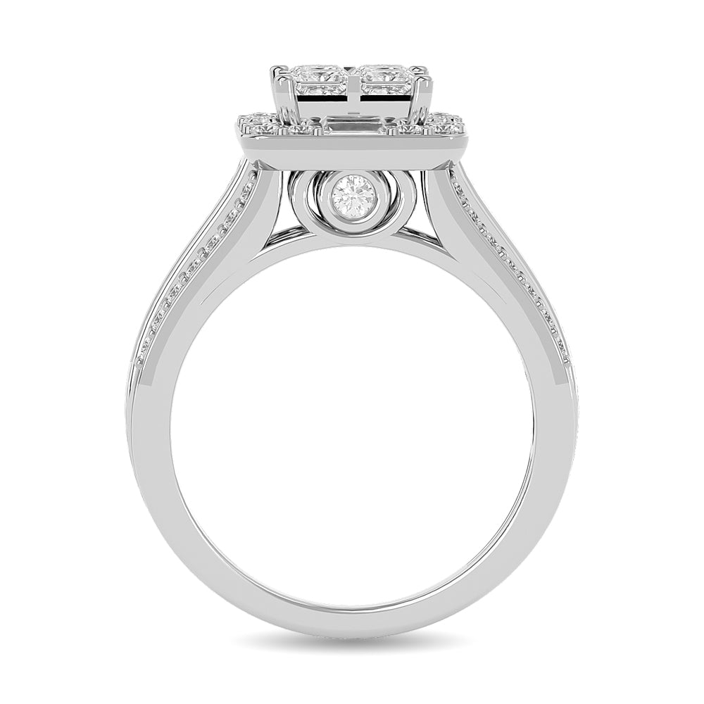 Diamond 1 1/2 Ct Tw Princess Head Engagement Ring In 14K White Gold