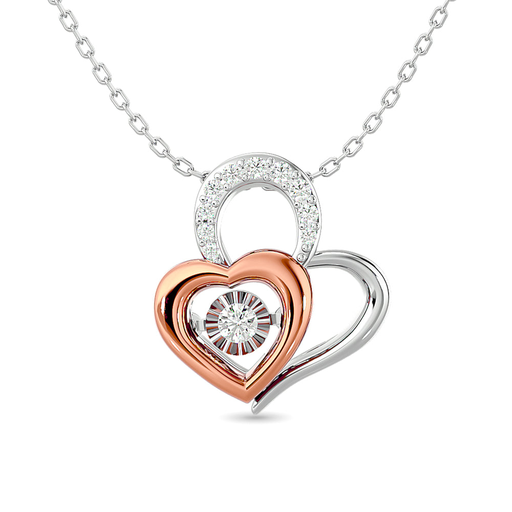 Diamond Shimmering Duel Heart Pendant 1/6 Ct Tw In 10K White Gold