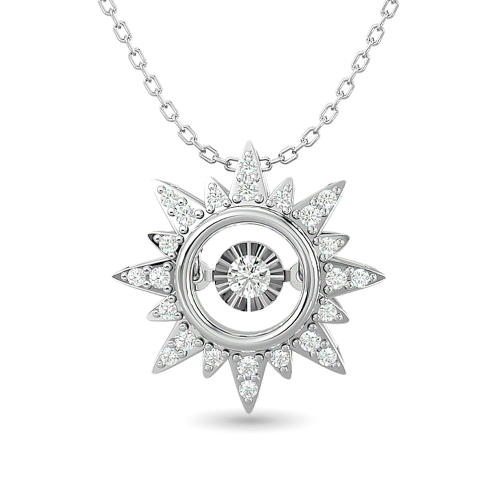Diamond Shimmering Sun Pendant 1/6 Ct Tw In 10K White Gold