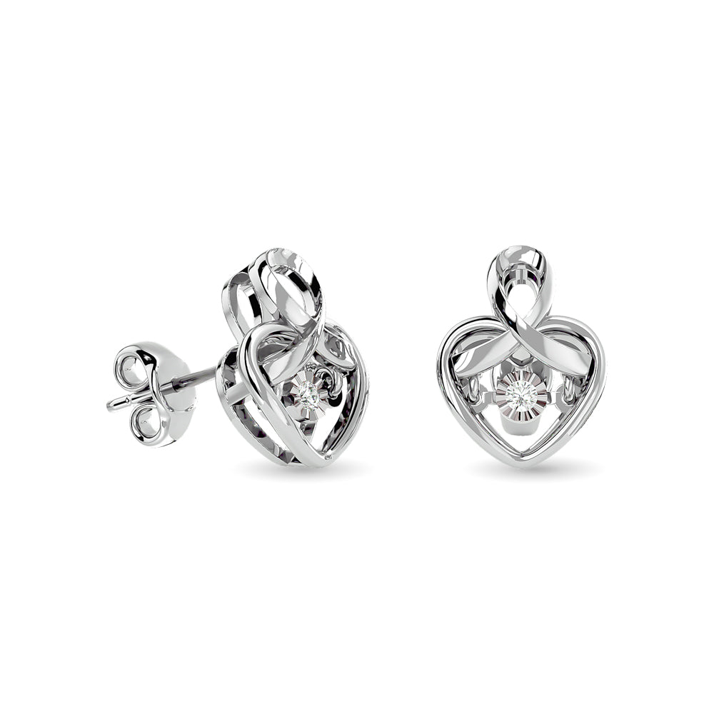 Diamond 1/20 Ct Tw Heart Earrings In Sterling Silver