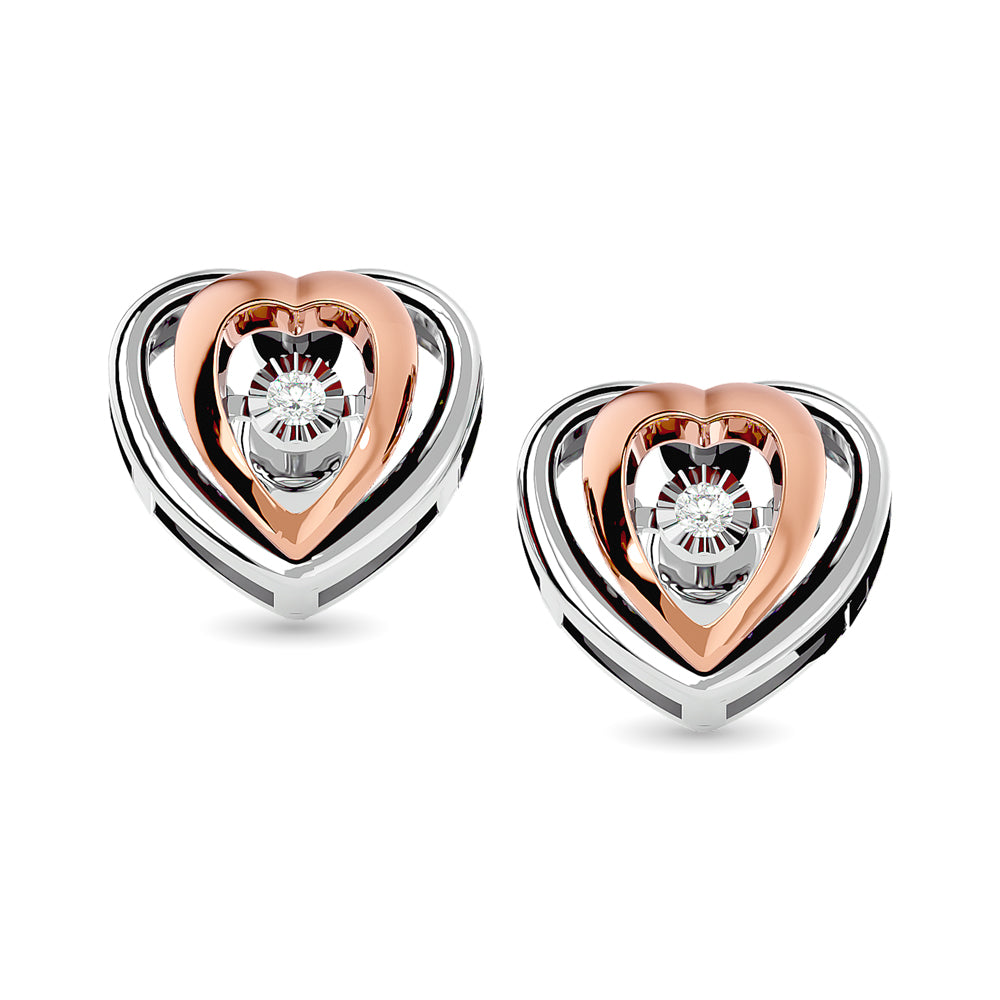 Diamond Two Tone Heart Earrings 1/20 Ct Tw In 10K White Gold
