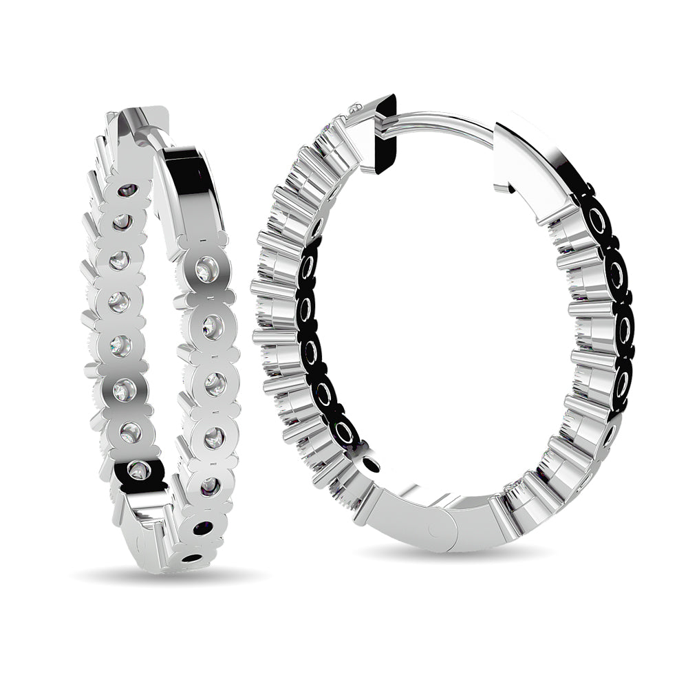 Diamond 1/5 Ct Tw Hoop Earrings In 10K White Gold