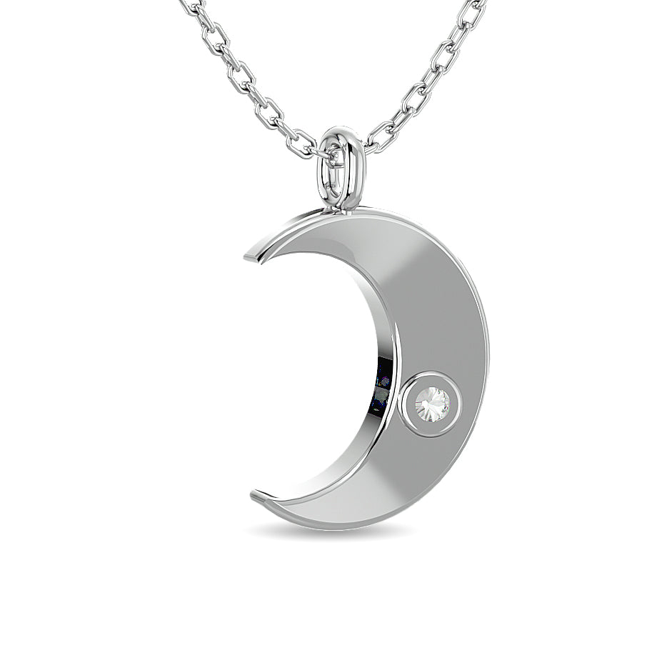 Diamond 1/20 Ct Tw Moon Pendant In Sterling Silver