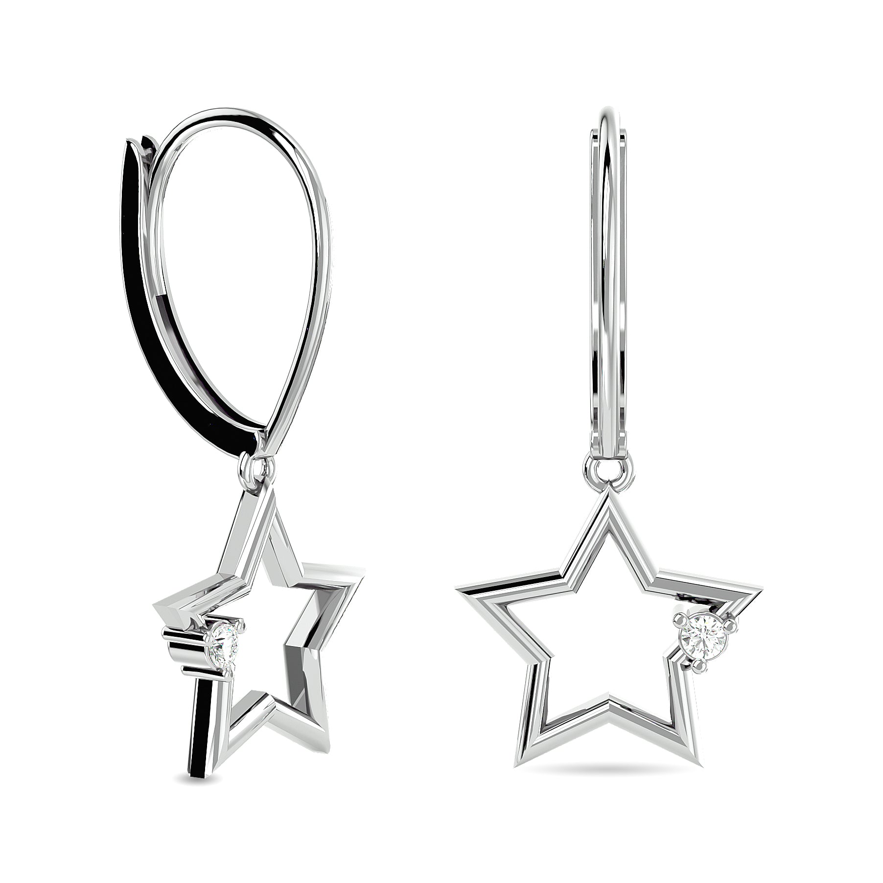 Diamond 1/20 Ct Tw Star Earrings In Sterling Silver